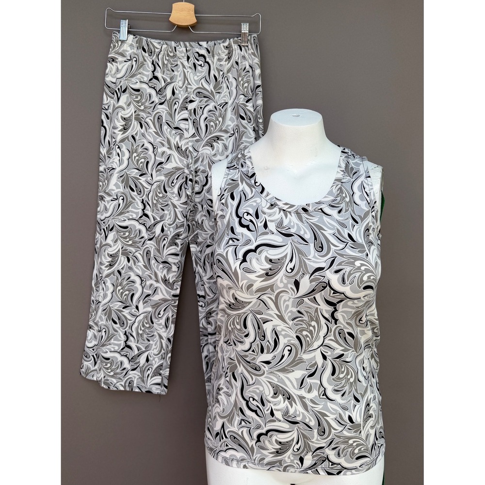 AnyBody Pajama Set XXS Gray Black Swirl Tank Cropped Pants Lounge Set Athleisure